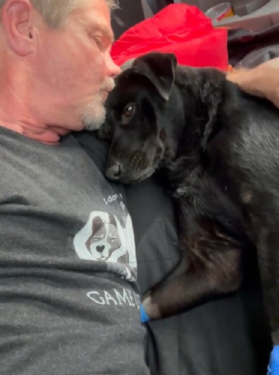 pup lying next to a man