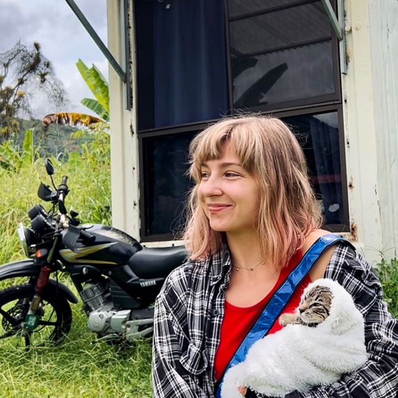 Tropical Russian, Katya, Costa Rica, Sirena the tabby kitten, Pacuare River, RV life, adventure cat, adventures living in a shipping container, Van life, tiny homes, moto bike, environmental science, beside the shipping container