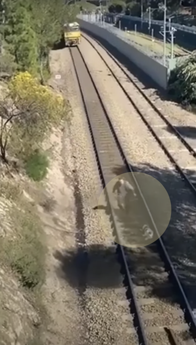 Man running on train tracks