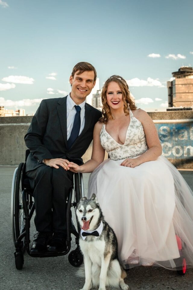 Newlyweds and dog