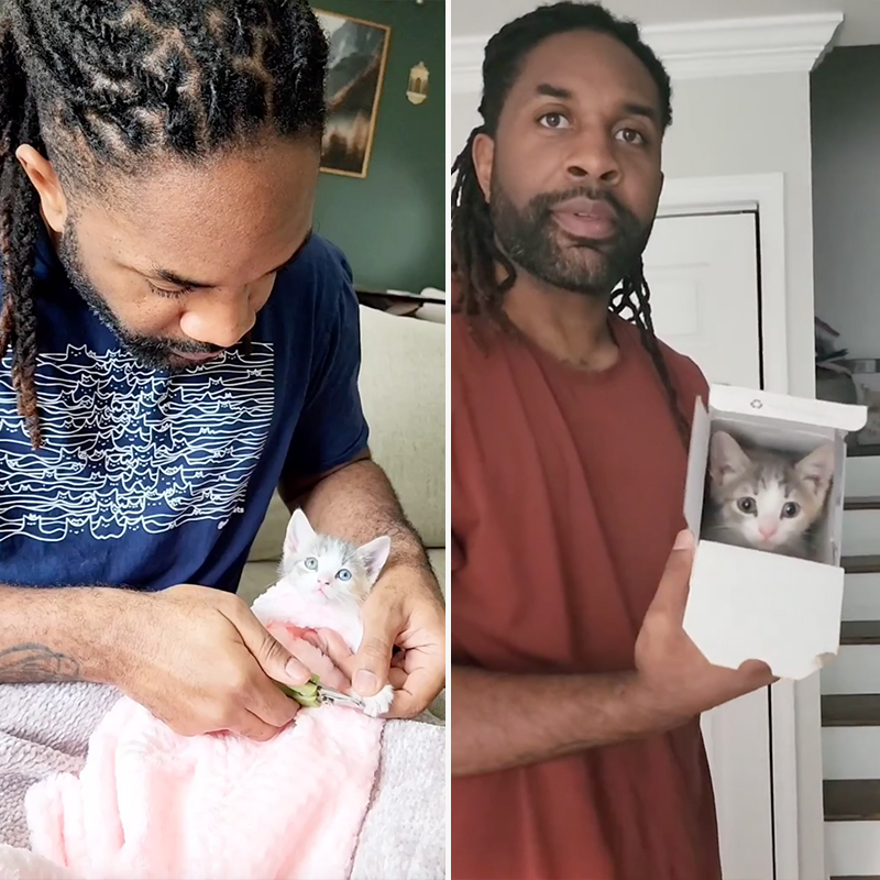 Abdul Williams with Spring the foster kitten