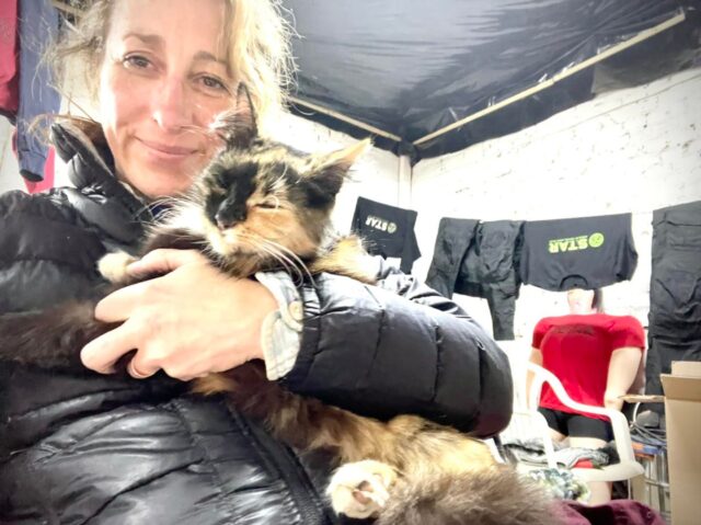 Vet hugging Ukraine cat