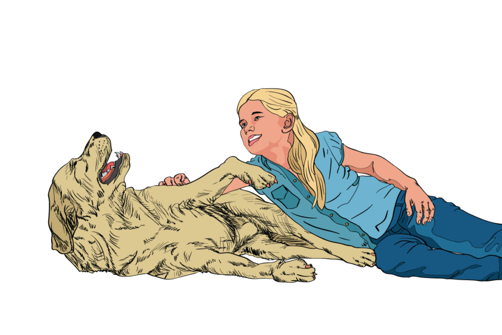 Girl petting dog